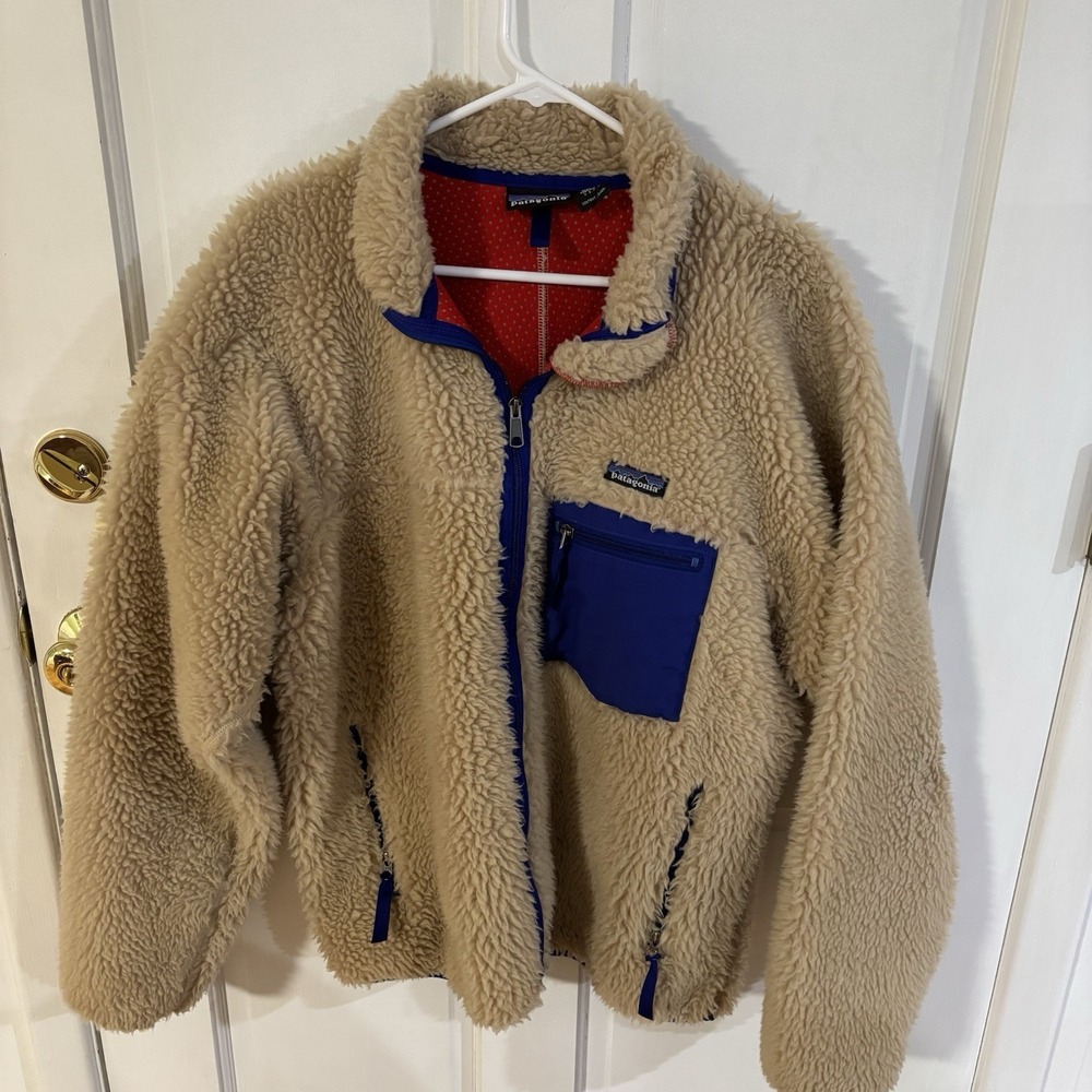 VTG 2001 Patagonia Large Classic Retro Cardigan Oatmeal‎ Sherpa Deep Pile Fleece